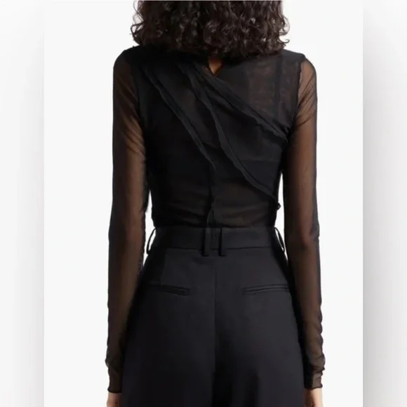 Cinq a Sept Black Mesh Turtleneck Top - Picture 3 of 6